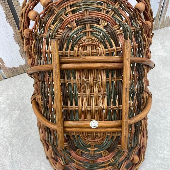 Vintage Woven Wicker Bamboo Beaded Basket - Philippines Made - Picture 6 of 9